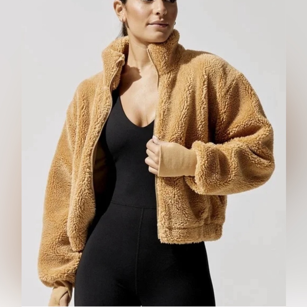 THIS & MORE Faux Fur Teddy Jacket Warm Mustard/Tan Size:Large